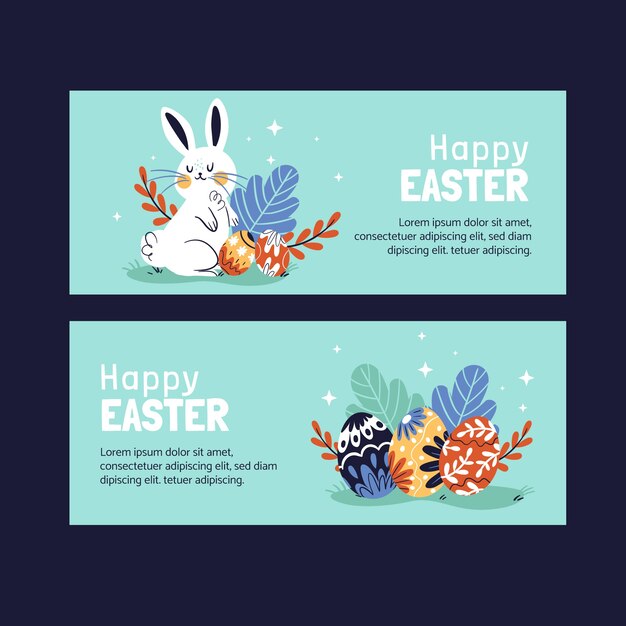 Set di banner orizzontali di vendita piatta di pasqua