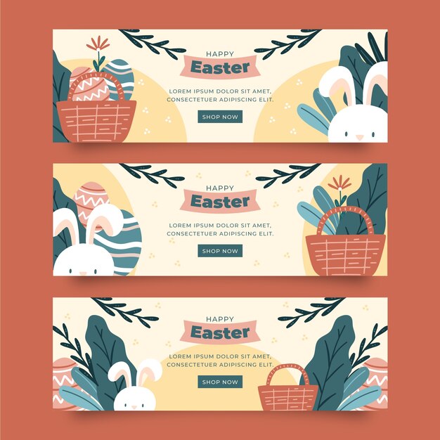 Flat easter sale horizontal banners set
