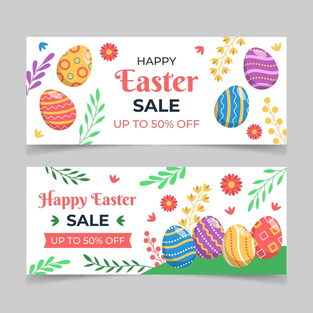 flat easter sale horizontal banners set