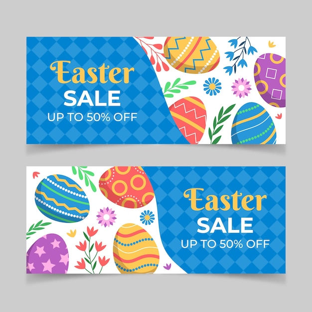 Free vector flat easter sale horizontal banners set