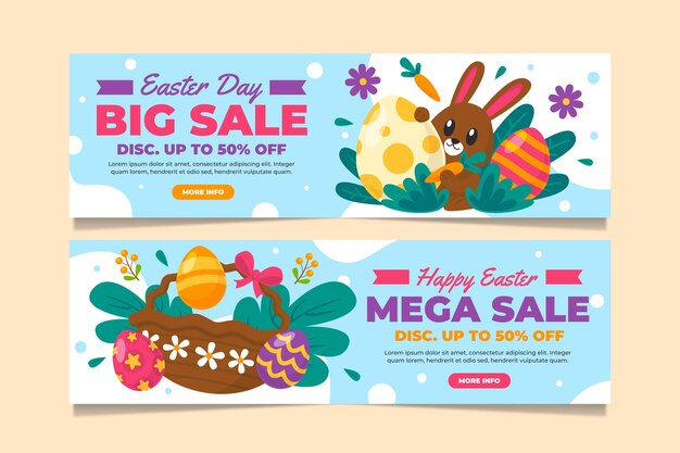 Flat easter sale horizontal banners set