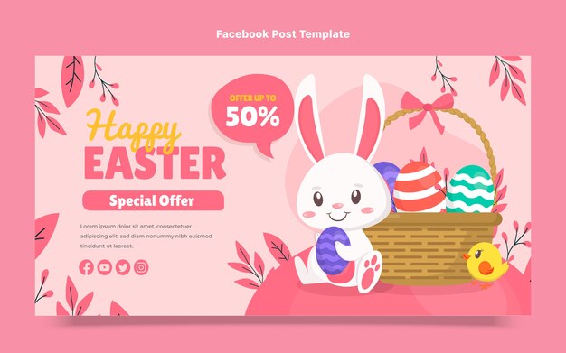 Modello di post sui social media di pasqua piatto