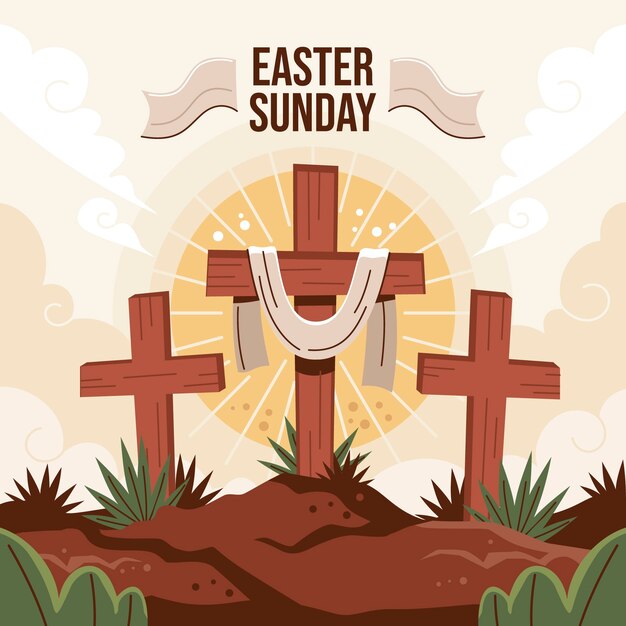 Плоская иллюстрация пасхального воскресенья для празднования пасхи