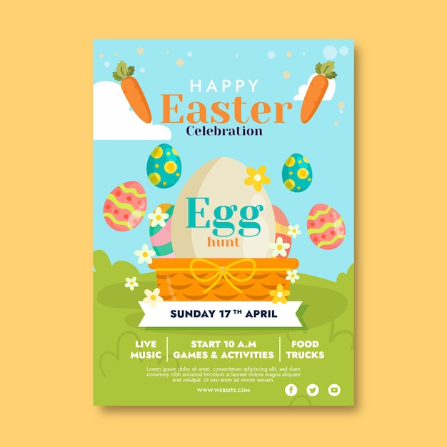 Flat easter vertical poster template