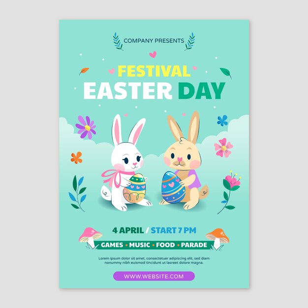 Flat easter vertical poster template