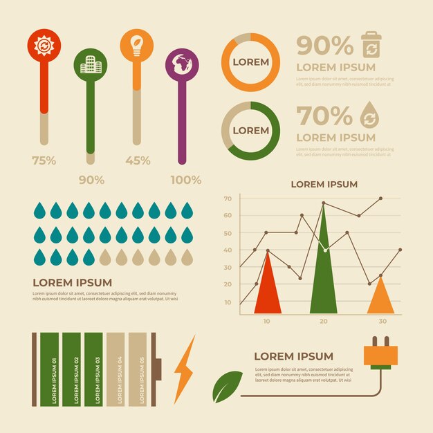 빈티지 색상으로 플랫 생태 infographic