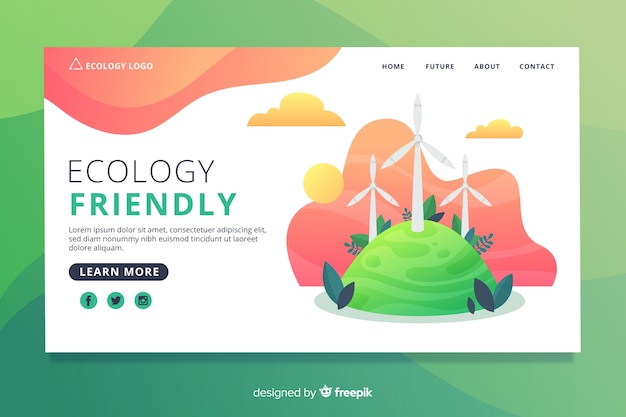 Flat ecology landing page template