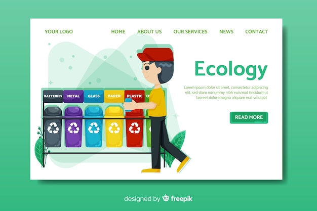 Vettore gratuito modello di pagina di destinazione ecologia piatta