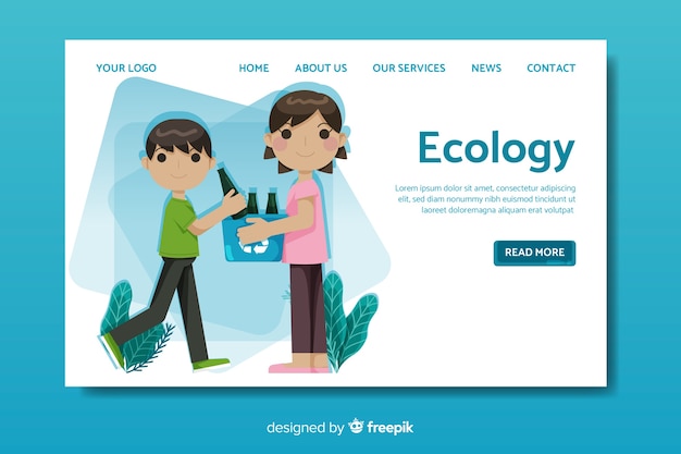 Flat ecology landing page template