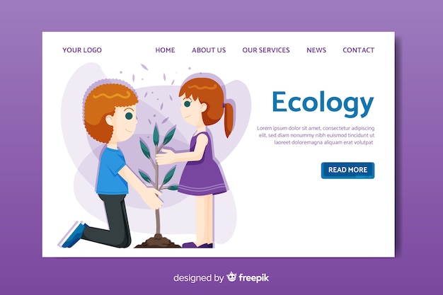 Flat ecology landing page template