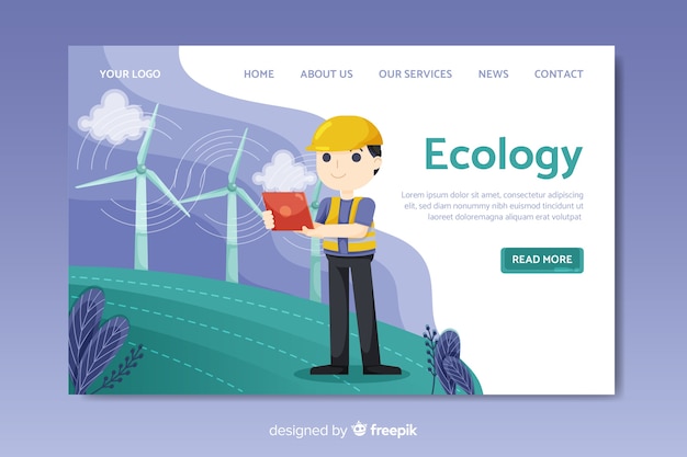 Free vector flat ecology landing page template