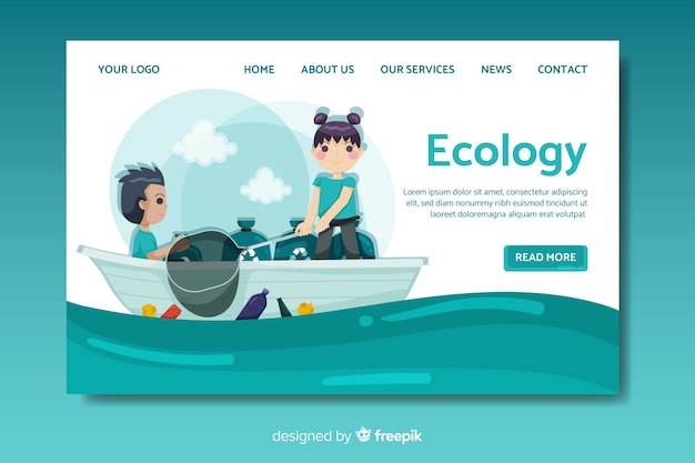 Flat ecology landing page template