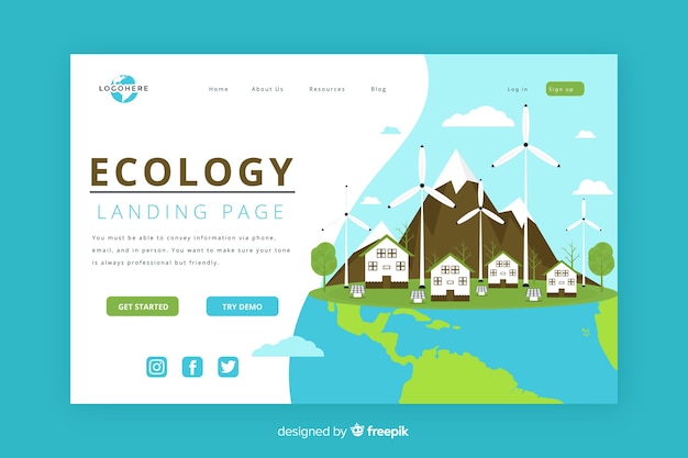 Flat ecology landing page template