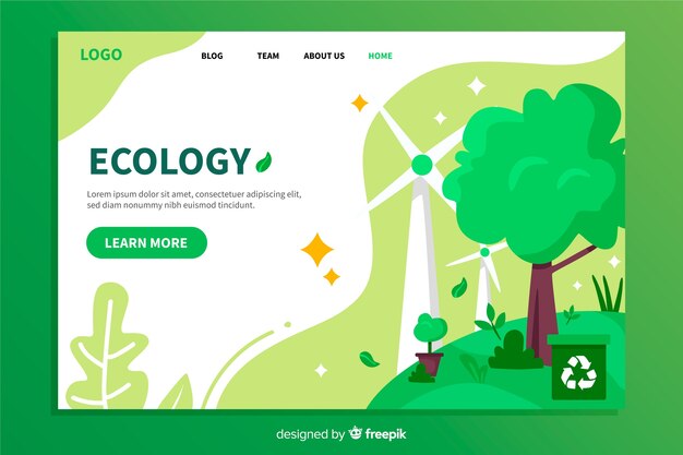 Flat ecology landing page template