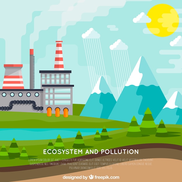 Бесплатное векторное изображение Концепция плоской экосистемы и загрязнения