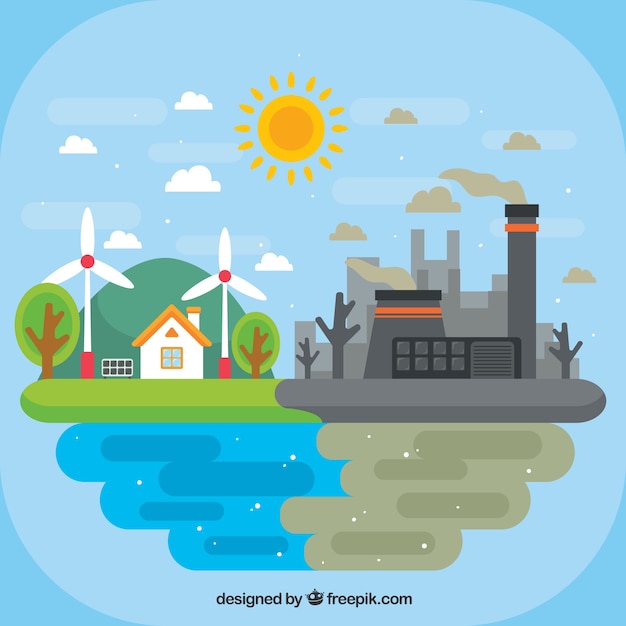 Free vector flat ecosystem and pollution concept