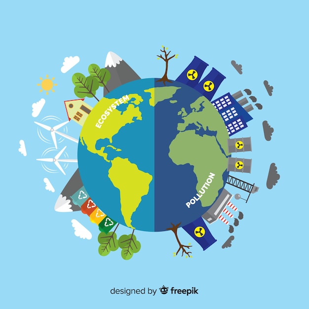 Flat ecosystem and pollution concept