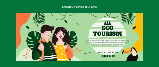 Flat ecotourism social media cover template