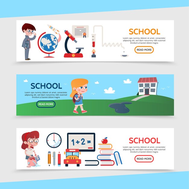 Flat education horizontal banners