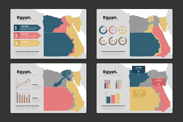 平らなエジプトの地図のインフォグラフィック