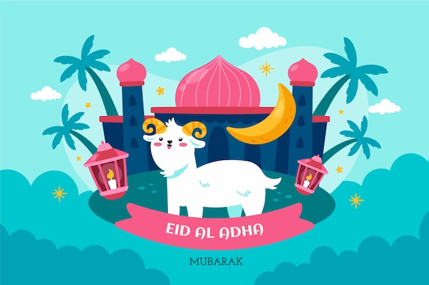 Sfondo piatto eid al-adha con capra