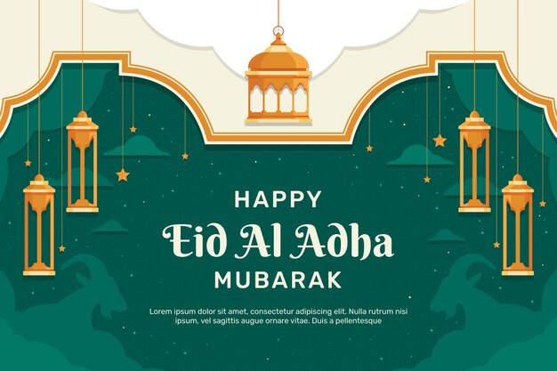 Flat eid al-adha background with lanterns