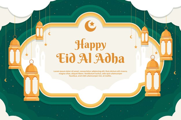 Flat eid al-adha background with lanterns