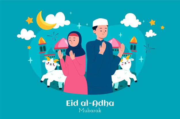 사람과 염소와 평평한 eid al-adha 배경