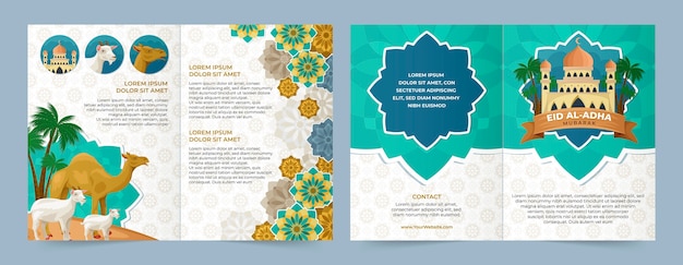 Vettore gratuito modello di brochure aziendale piatto eid al-adha