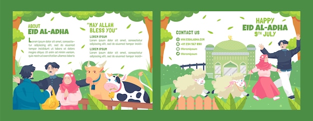 Vettore gratuito modello di brochure aziendale piatto eid al-adha