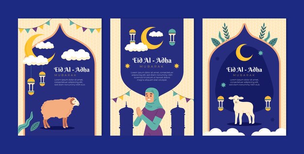 Flat eid al-adha greeting cards collection