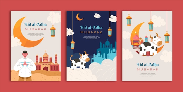 플랫 eid al-adha 인사말 카드 컬렉션