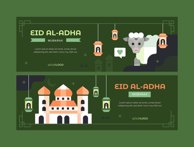 Flat eid al-adha horizontal banners set