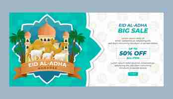 Free vector flat eid al-adha horizontal sale banner template