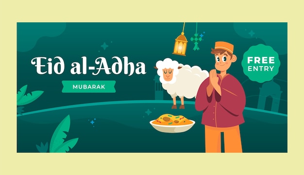 Free vector flat eid al-adha horizontal sale banner template