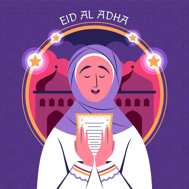Flat eid al-adha illustration with person praying