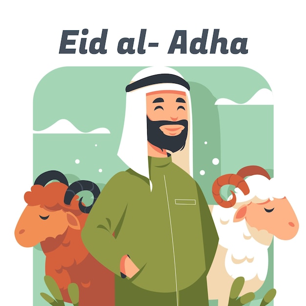 Vettore gratuito illustrazione piatta eid al-adha