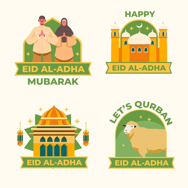 Flat eid al-adha labels collection