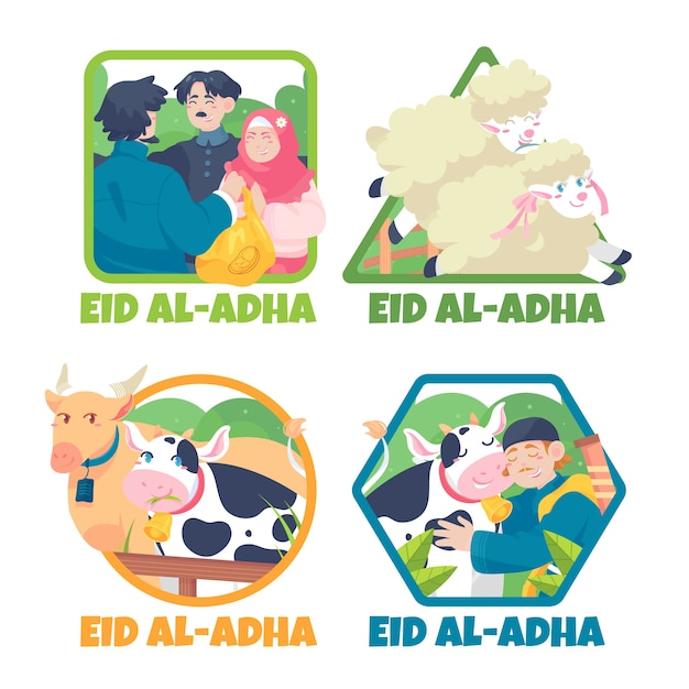 Vettore gratuito collezione di etichette piatte eid al-adha