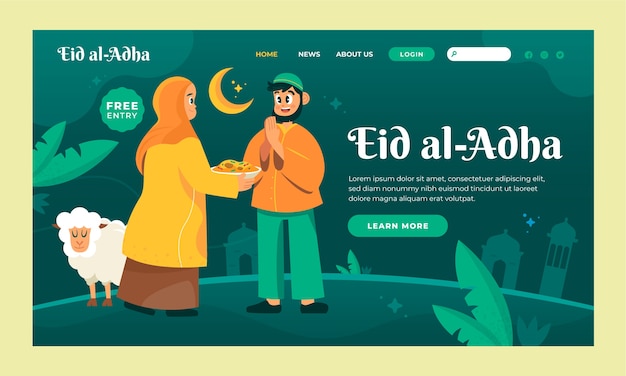 Flat eid al-adha landing page template