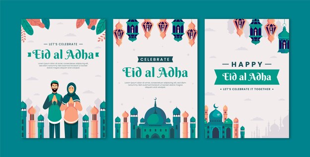 Flat eid al-adha mubarak cards collection