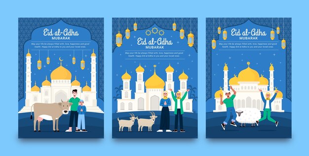 Flat eid al-adha mubarak cards collection