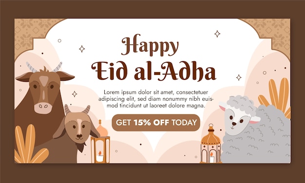 Modello promozionale di social media piatto eid al-adha