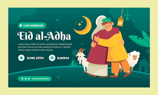 무료 벡터 플랫 eid al-adha 웨비나 템플릿