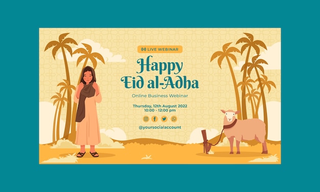 무료 벡터 플랫 eid al-adha 웨비나 템플릿