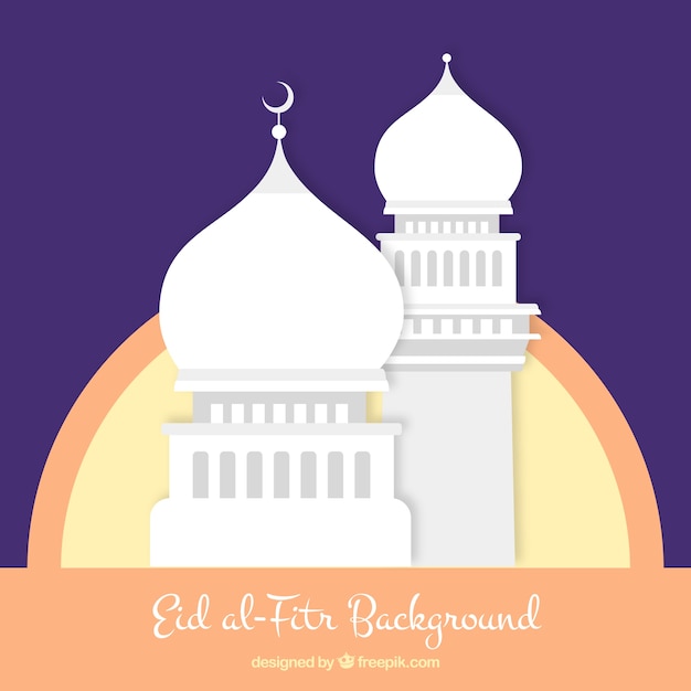 Flat eid al-fitr background with a mosque