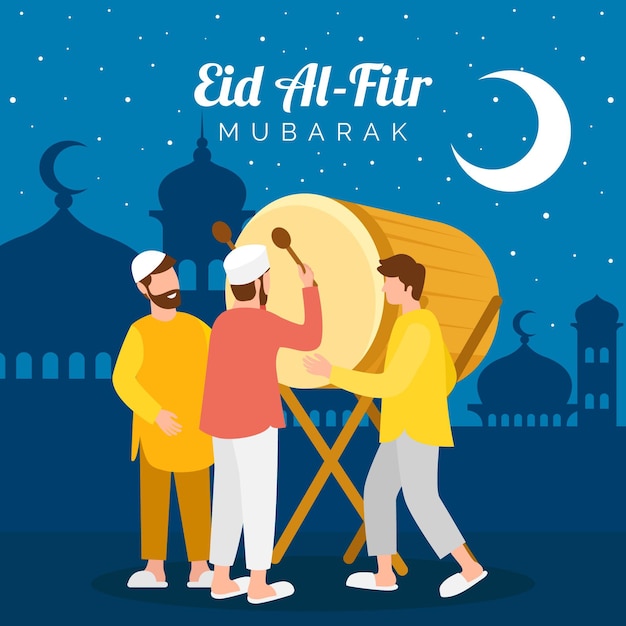 Flat eid al-fitr-eidmubarakイラスト