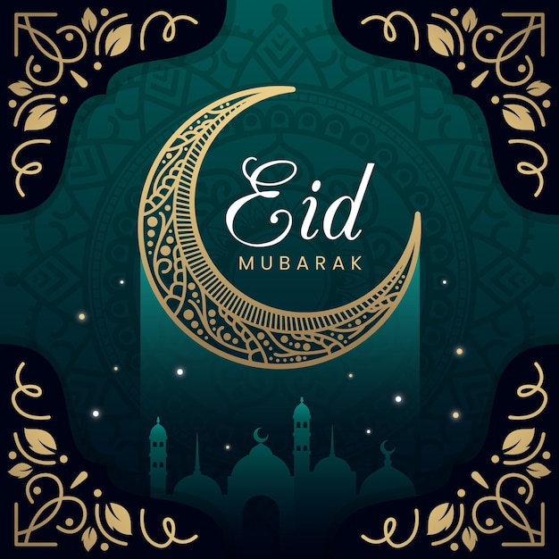 無料ベクター flat eid al-fitr-eidmubarakイラスト