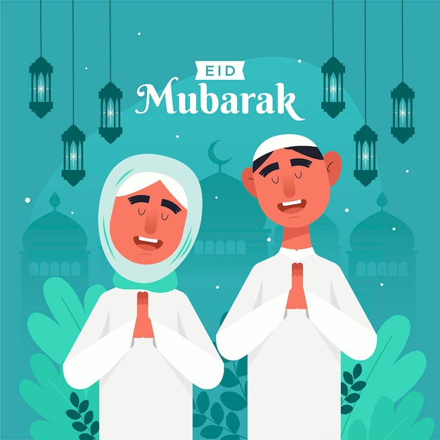 Flat eid al-fitr-eidmubarakイラスト