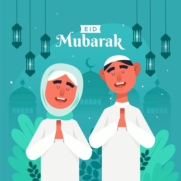 Flat eid al-fitr - eid mubarak illustration